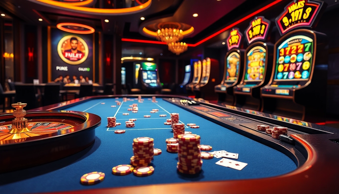 Engage in thrilling רמי אונליין gaming with vibrant cards and chips in a luxurious casino setting.