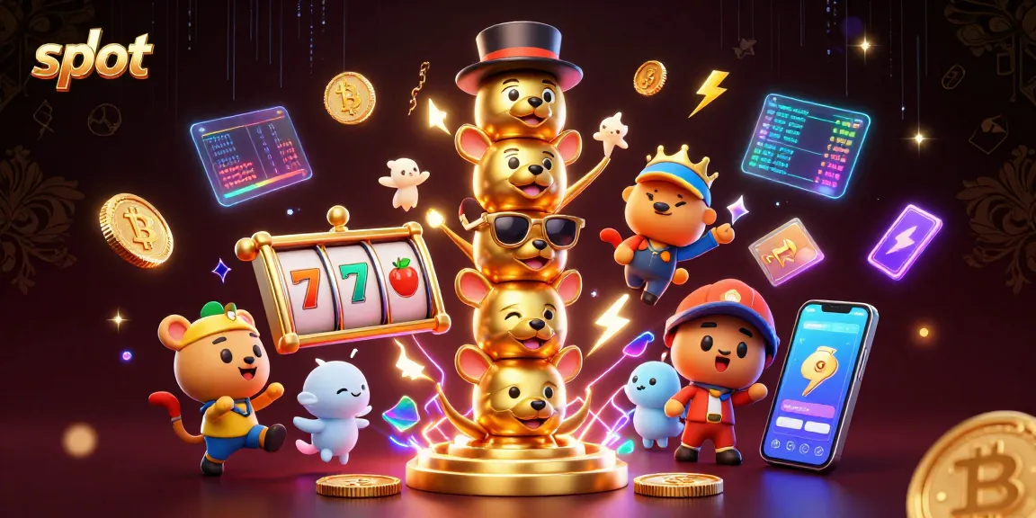 Engage with dynamic slot gameplay featuring a vibrant cartoon totem, crypto coins, and dazzling elements.
