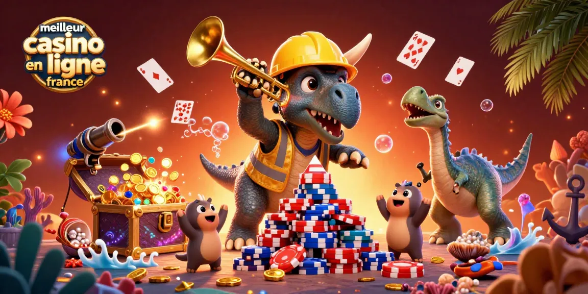 Vibrez avec le meilleur casino en ligne France, visualisé à travers une scène ludique et colorée de dinosaures.