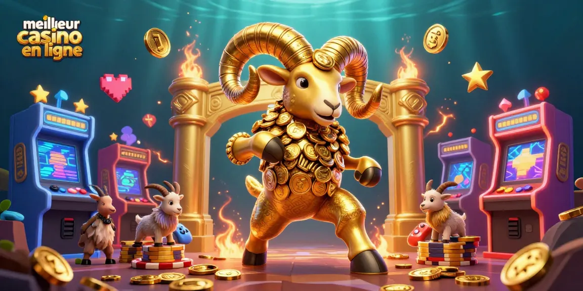 Illustration animée du meilleur casino en ligne, avec un bélier doré symbole de gains au casino.