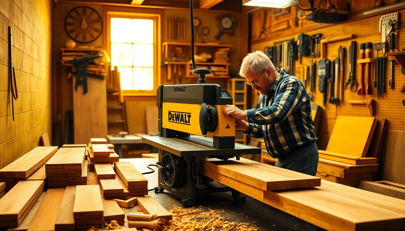 Craftsman using DeWalt D27300 thicknesser for precise wood finishing