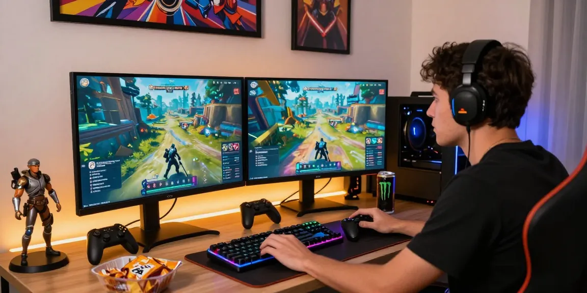 Engaging gamer focused on epic gameplay at home workspace, exploring rokok88 gaming culture.