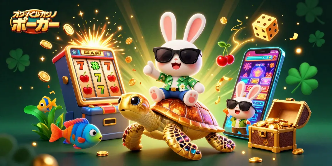 オンラインカジノ ポーカーで楽しみながら幸運を引き寄せる、カラフルなゲームシーンの3Dイラスト