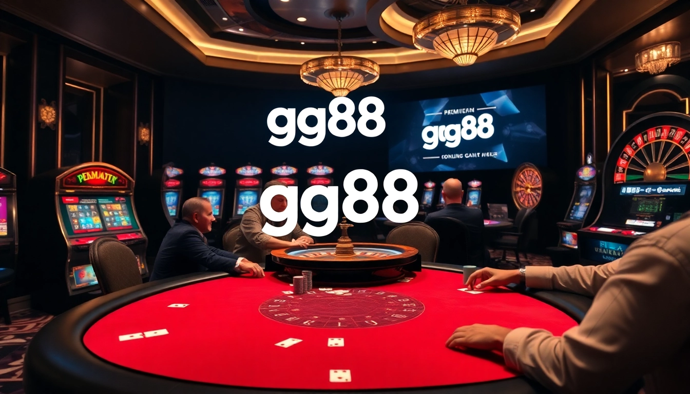 Experience the thrill of high-stakes gaming at the gg88 casino, featuring poker tables and slot machines.