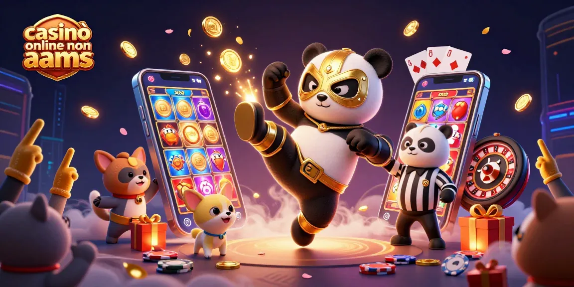 Divertiti con il casinò online non aams mentre i personaggi festeggiano e giocano a slot e roulette.