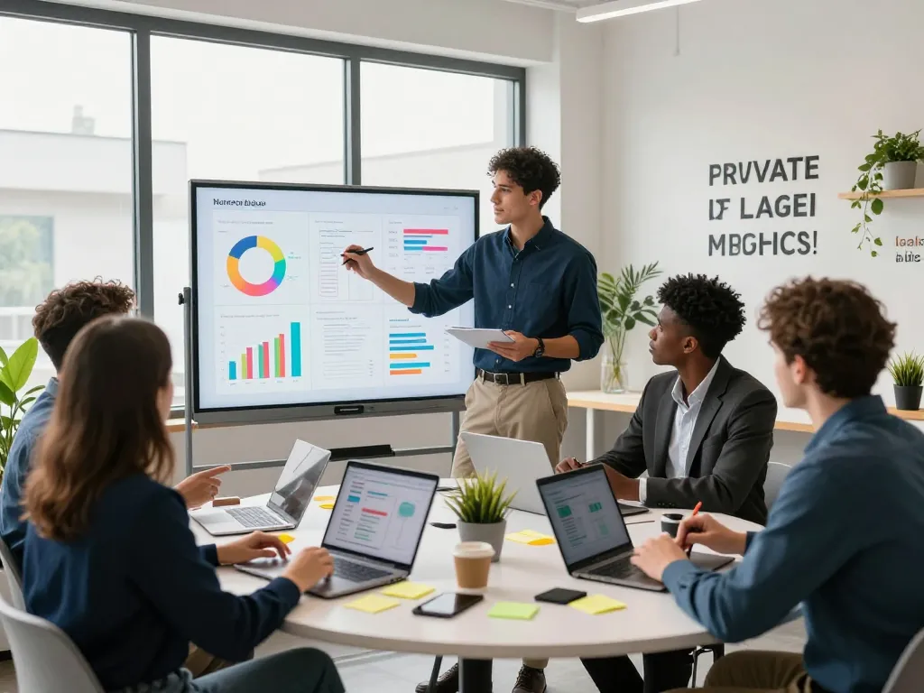 Team collaboration to buy Private Label Rights products in a modern workspace.