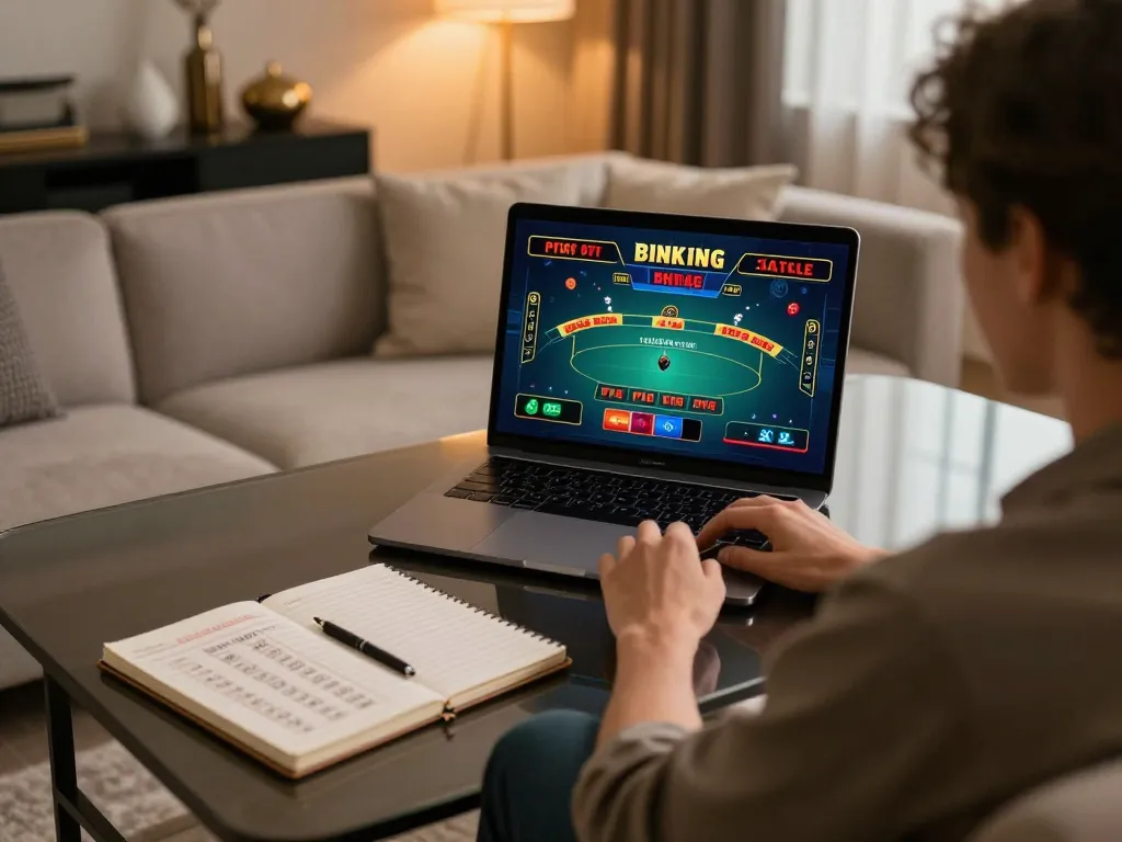 Player enjoying a live dealer game on 789bet from a stylish home setup, showcasing the excitement of online gambling.