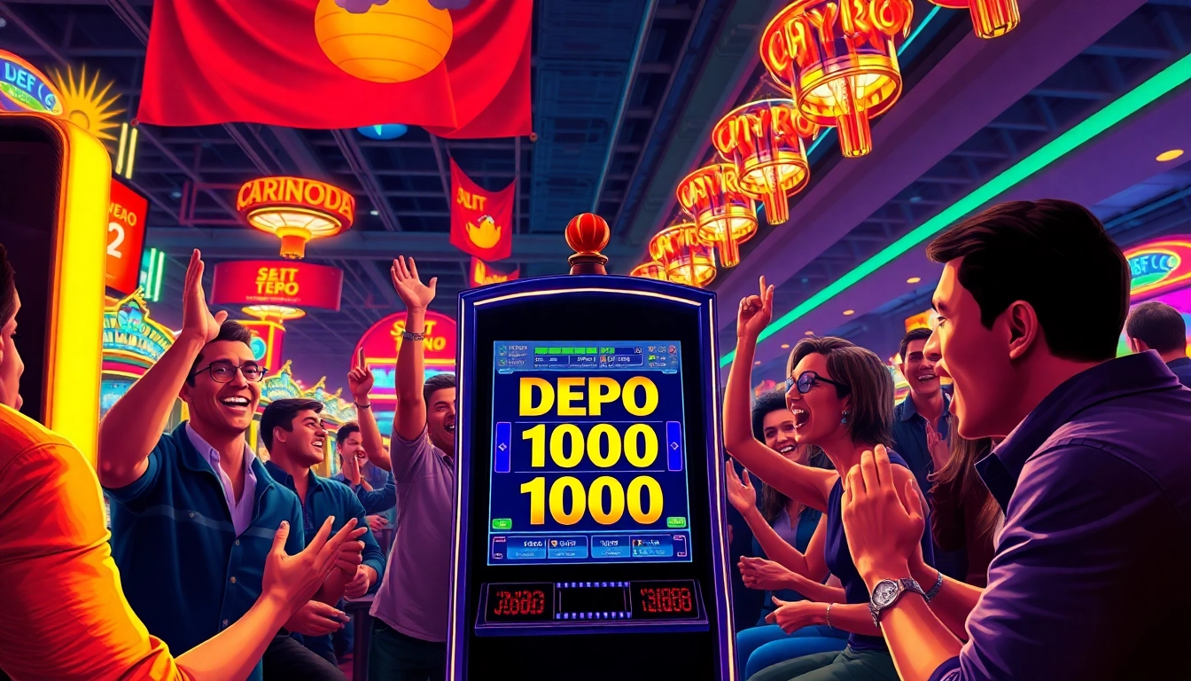 Menangkan jackpot di slot depo 1000 dengan pencahayaan cerah dan suasana penuh semangat.