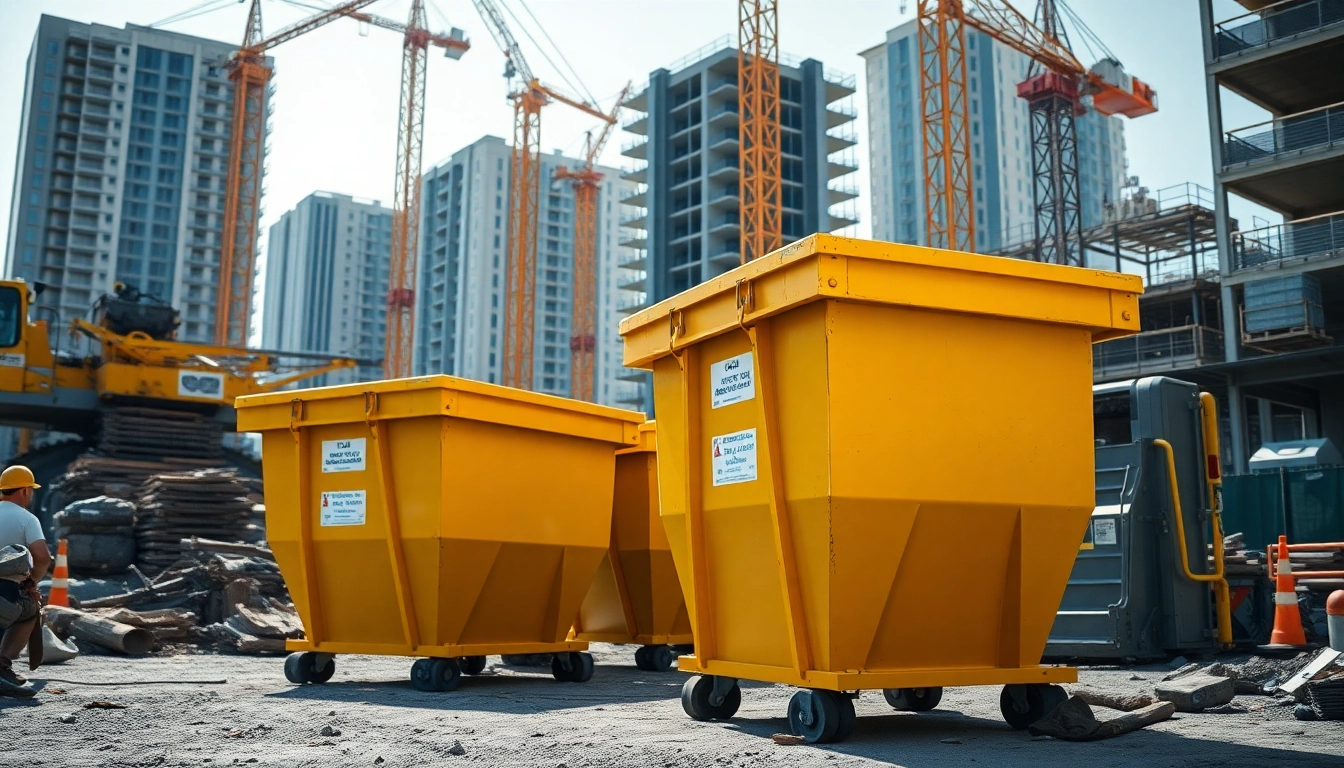 Rent roll off bins for construction projects in an urban setting.