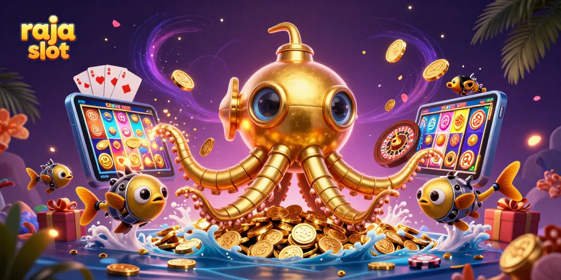 Raja slot menunjukkan jackpot luar biasa dengan kapal kraken di lautan koin emas.