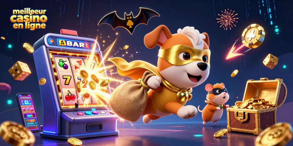 Illustration captivante illustrant le meilleur casino en ligne avec des personnages animés et des éléments de jeu dynamiques.