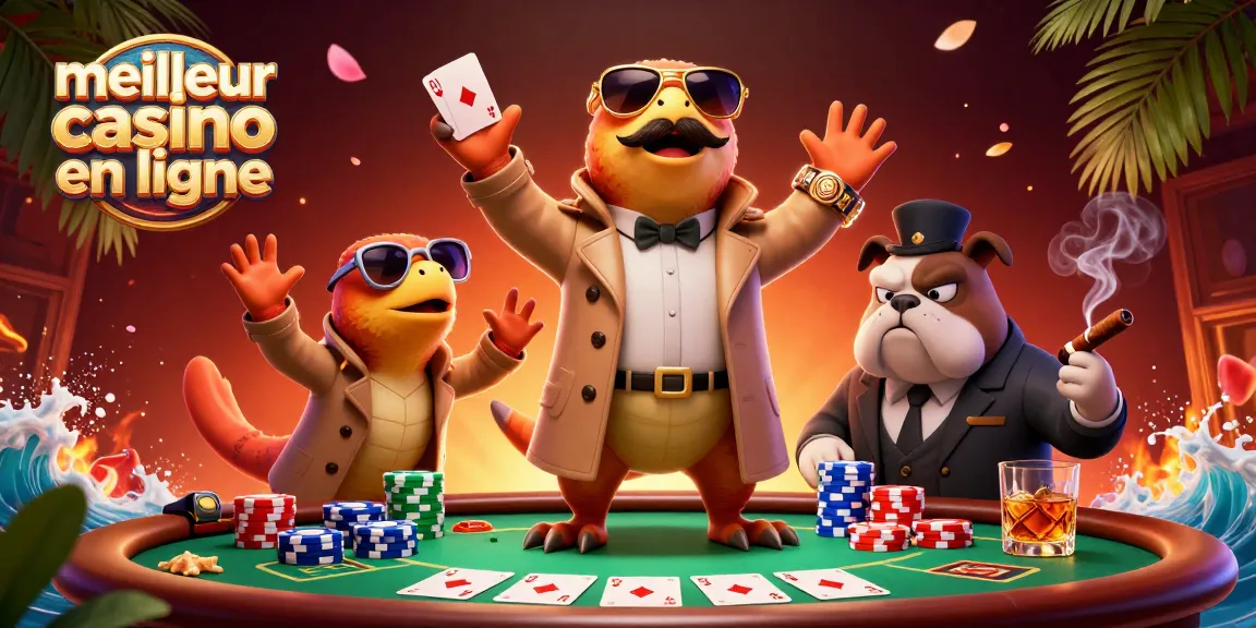 Image illustrant les meilleurs casinos en ligne avec des personnages amusants dans une scène dynamique.