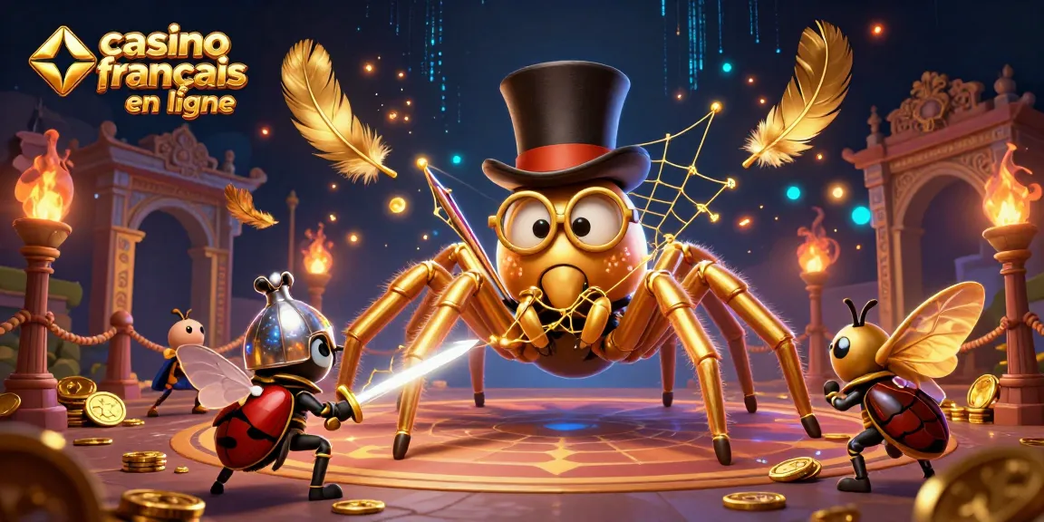 Plongez dans le casino francais en ligne avec une araignée dorée, un chevalier et des éléments d'animation.