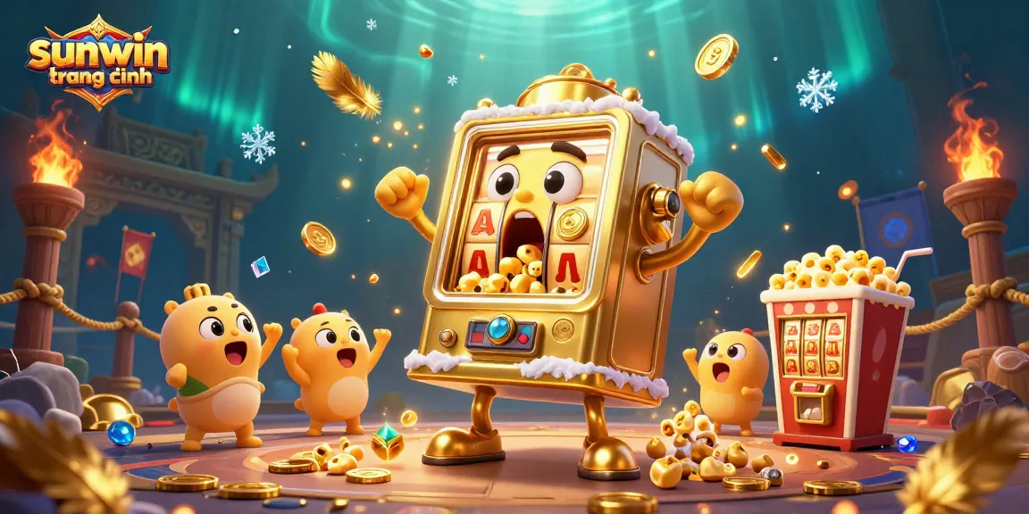 Experience big wins at sunwin trang chính with a golden slot machine celebrating its jackpot.