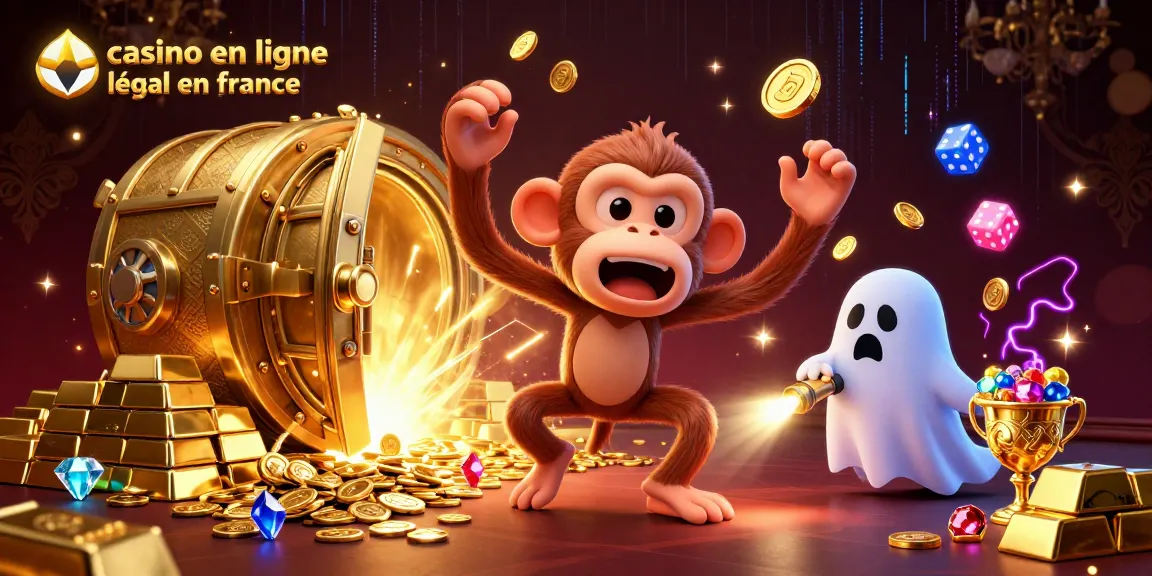 Découvrez le casino en ligne légal en France avec cette illustration captivante d'un singe fantomatique et un chiot chasseur de fantômes.