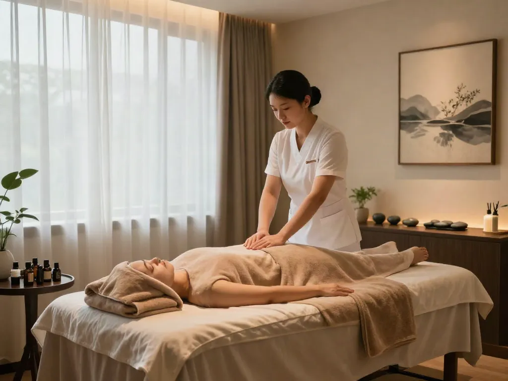 Experience a luxurious 안산출장마사지 in a calming wellness room with soothing elements.
