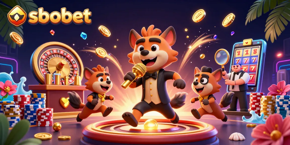 Engage in sbobet gaming excitement with vibrant hyena characters in a humorous casino scene.