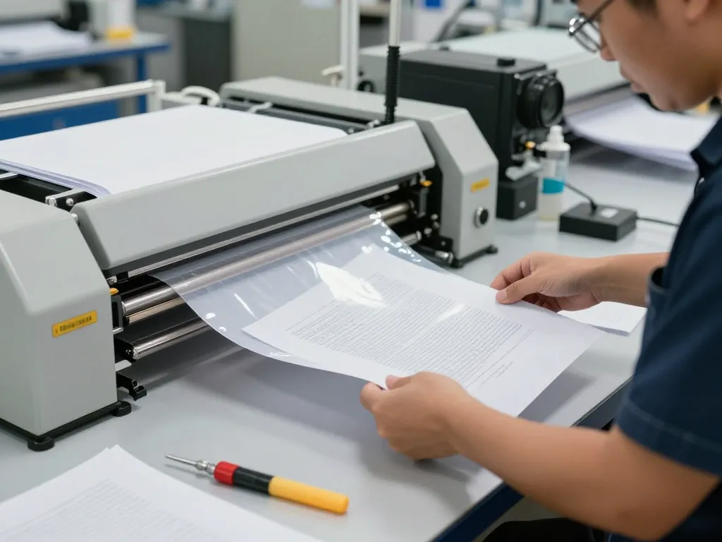 Expert technician bóc giấy ép plastic using advanced machinery to safely recover delicate documents.