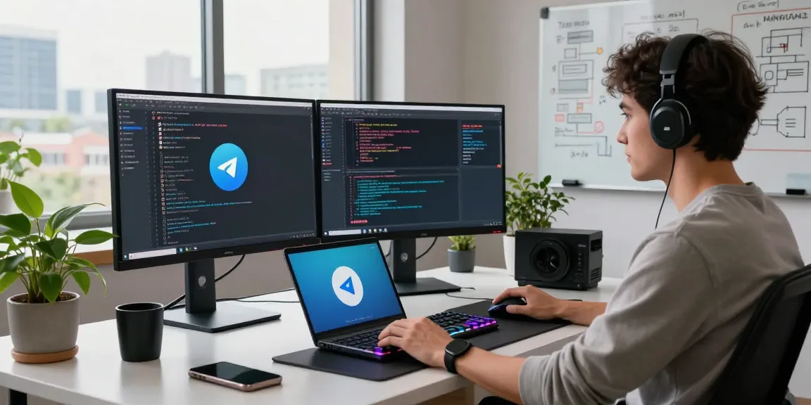 Professional workspace showcasing telegram官网 features in a modern tech environment.