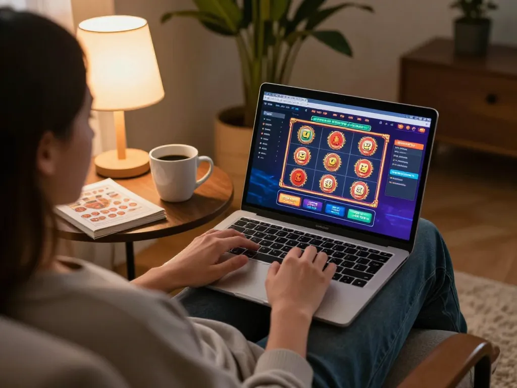 Engaging scene of Canada online casinos reddit gameplay on a laptop at home, showcasing relaxed betting experience