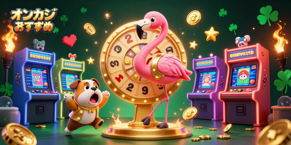 オンカジ おすすめのシーンを配した、華やかなカジノゲームのイラストです。