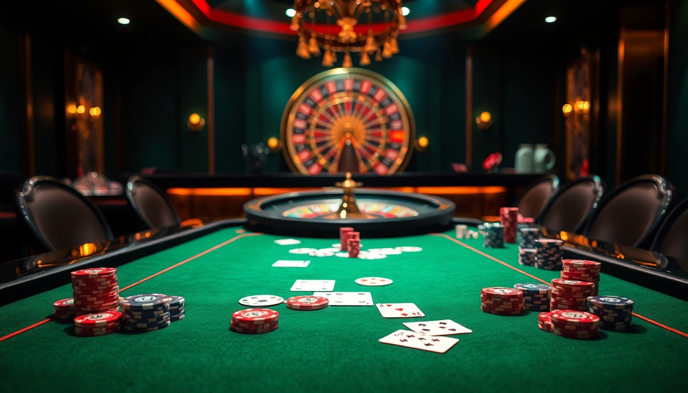 Experience adrenaline at the mm88 casino with vibrant poker chips and an inviting gaming table.