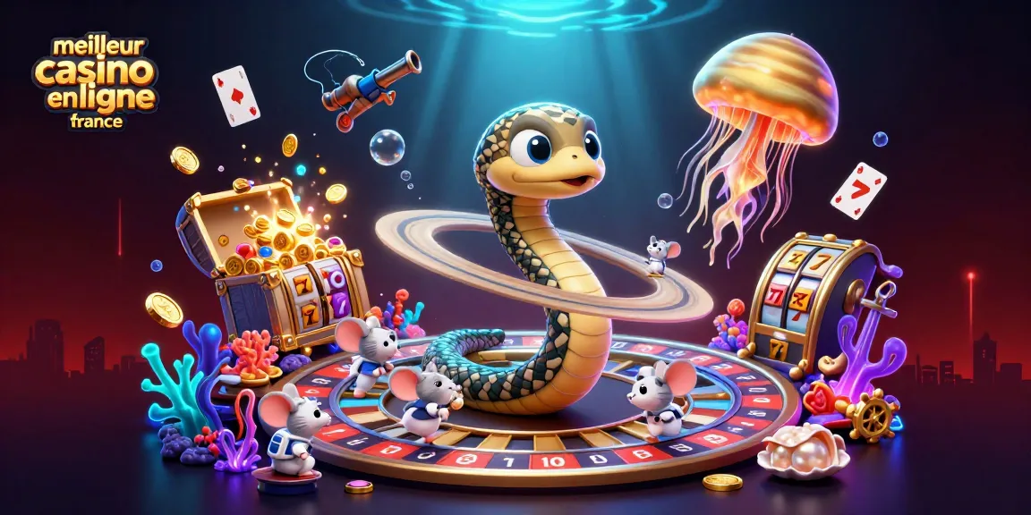 Illustration représentant le meilleur casino en ligne en France où un serpent autour de Saturne joue à la roulette.