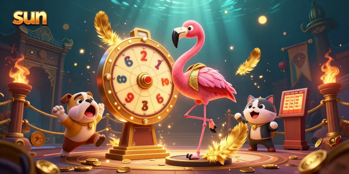 Join the excitement of sun-themed casino games with this vibrant 3D illustration of players and prizes.