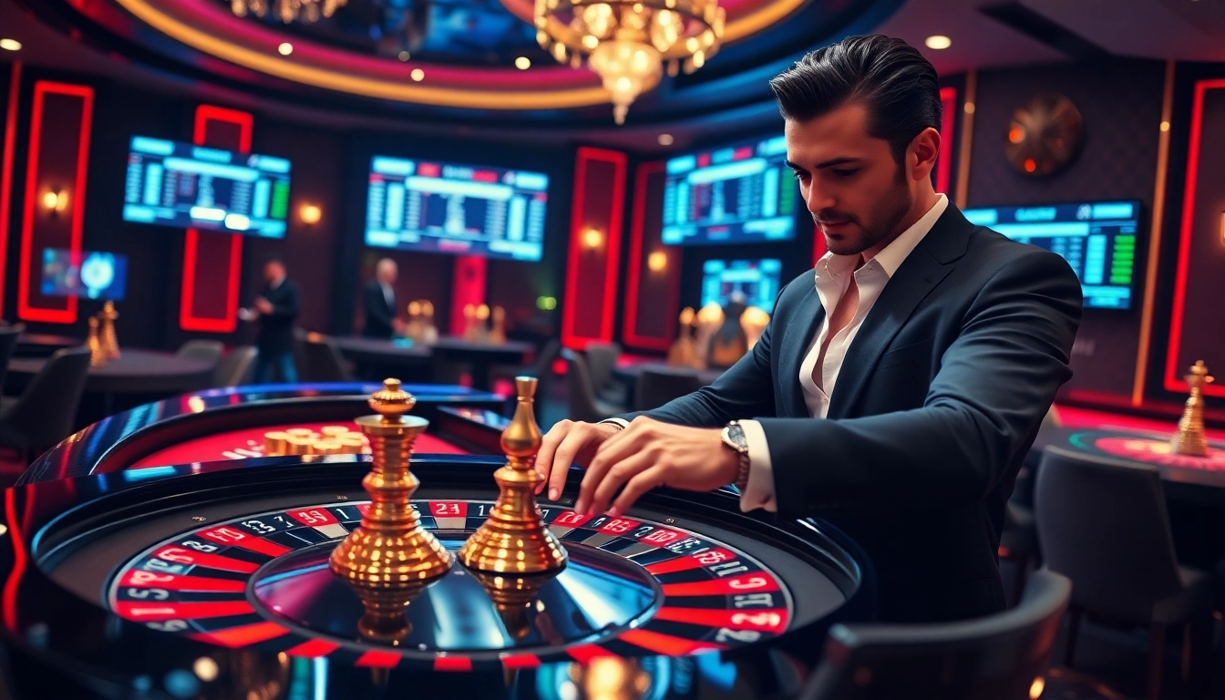 Trải nghiệm cược có tiền cược cao tại BetVIP với bàn roulette và không gian casino sang trọng.