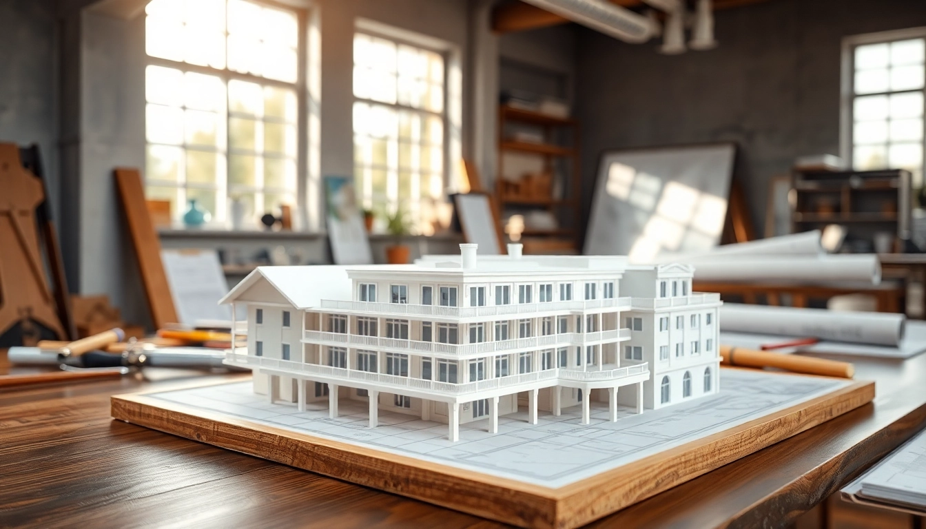 Architekturmodellbau Magdeburg: Detailliertes Modell in einem modernen Designstudio.