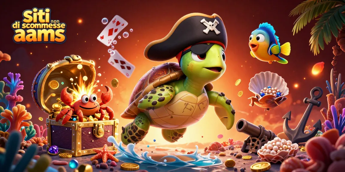 Gioca su siti di scommesse non AAMS con un'illustrazione 3D di una tartaruga pirata e un granchio sotto il mare.