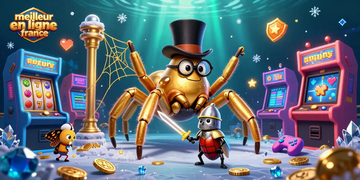 Découvrez le meilleur casino en ligne France avec une scène animée de personnages et de machines à sous colorées.