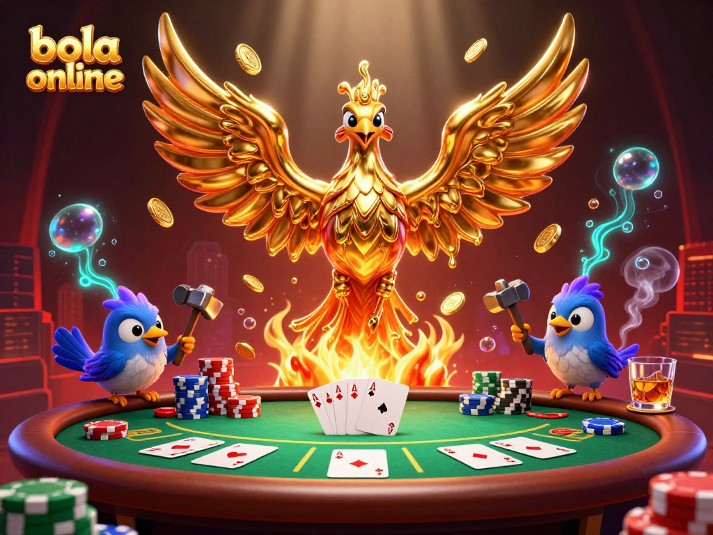 Experience thrilling poker wins with bola online featuring a molten phoenix and colorful chips.