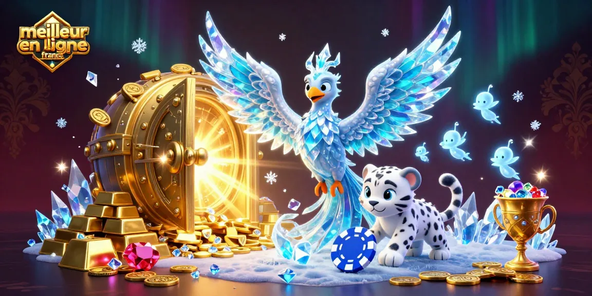Illustration dynamique de "meilleur casino en ligne france" avec un phoenix de glace et un chip de poker