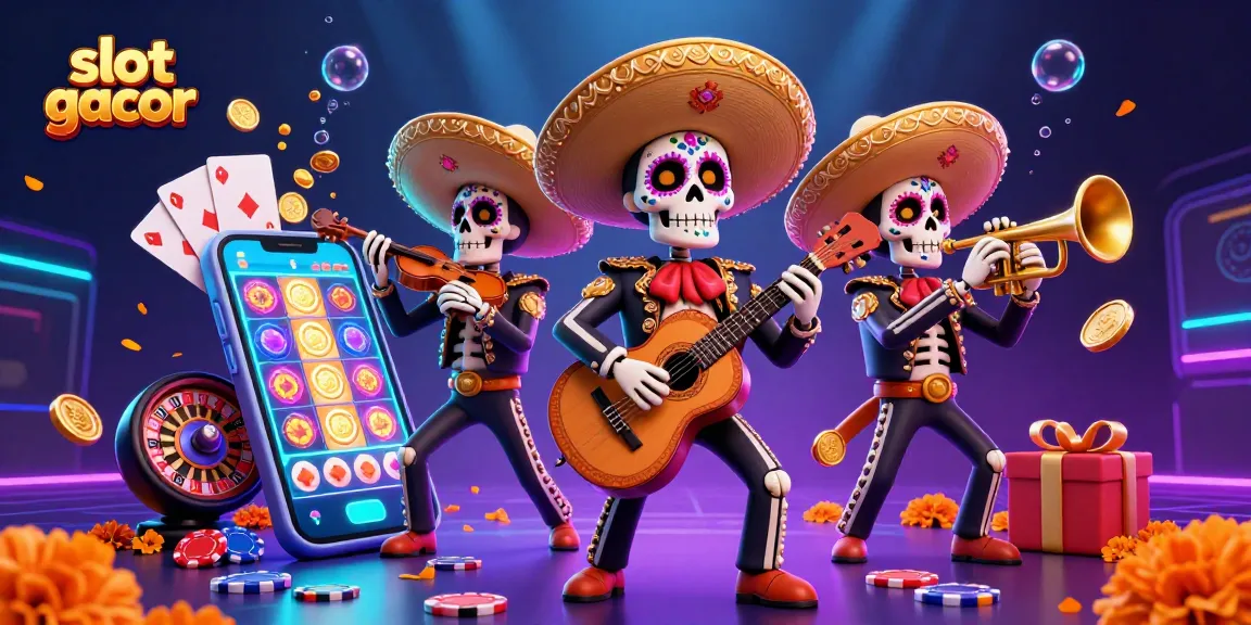 Engage with slot gacor featuring vibrant characters, dynamic slots, and casino symbols in a lively scene.