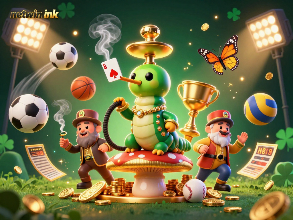 Engage with netwin ink's thrilling casino experience featuring dynamic sports betting elements and vibrant characters.