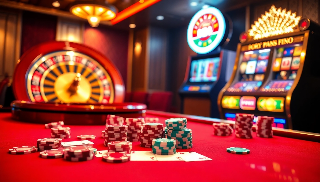 A lively gambling scene at gg88.com featuring poker chips, a roulette wheel, and eager players celebrating wins.