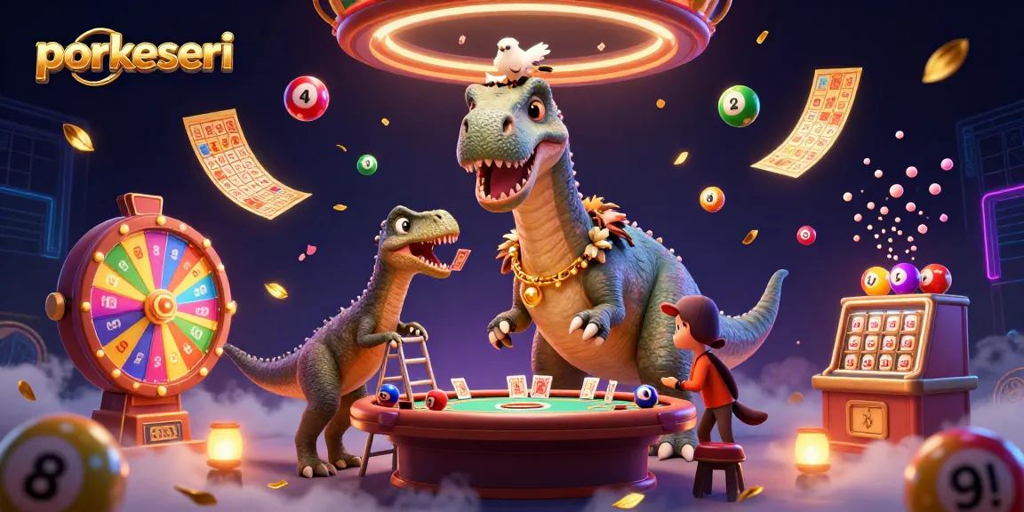 Experience the thrill on pokerseri with a dino-dealer card scene in a vibrant casino.