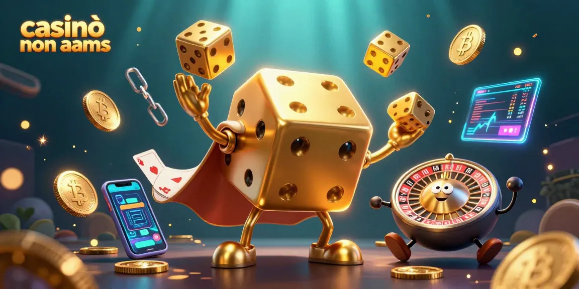 Gioca nei casinò online non AAMS con il golem di dadi d'oro, circondato da monete Bitcoin ed Ethereum.
