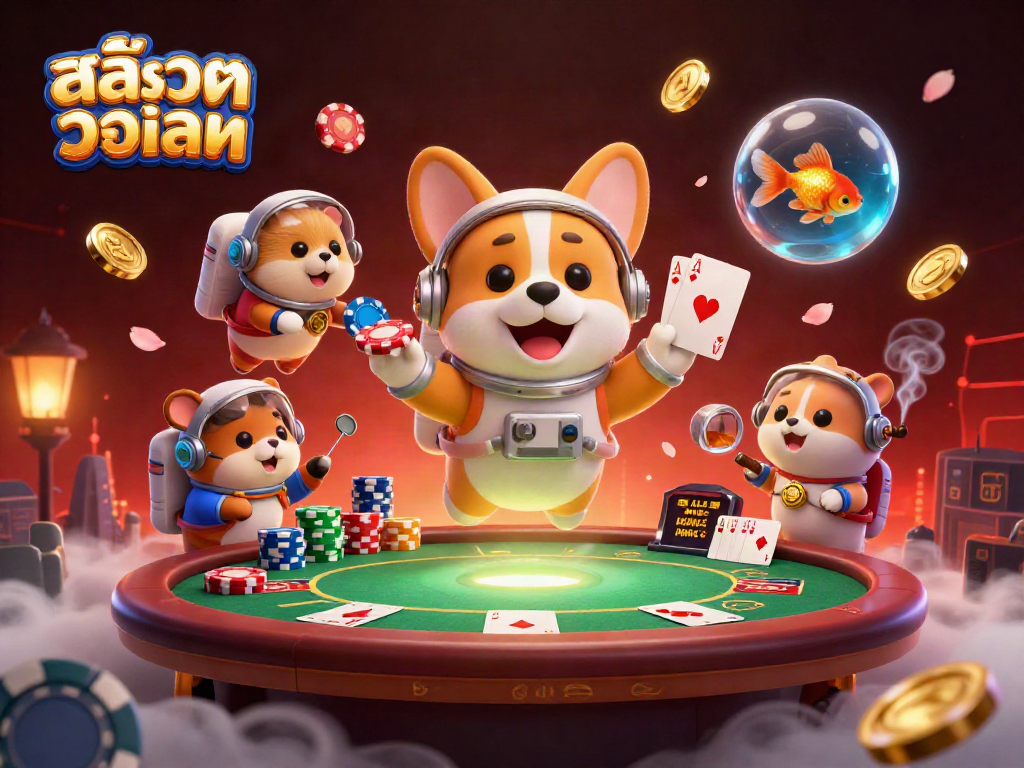 Experience the excitement of สล็อตวอเลท in a vibrant space casino scene with drifting poker chips and animated characters.