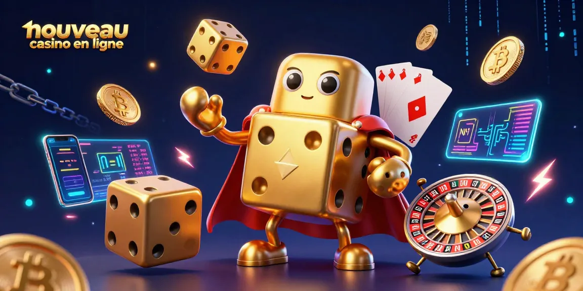 Jouez sur un nouveau casino en ligne avec des éléments de jeu animés et des pièces de crypto-monnaie brillantes.