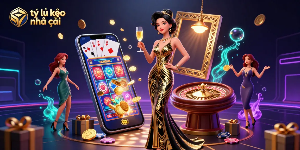 Experience the thrill of tỷ lệ kèo nhà cái with our glamorous casino illustration showcasing vibrant gaming elements.