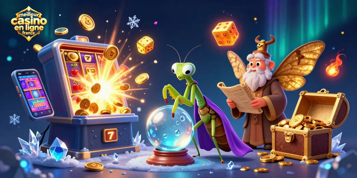 Revivez les sensations du meilleur casino en ligne en France avec une scène dynamique de personnages et d'éléments de jeu captivants.