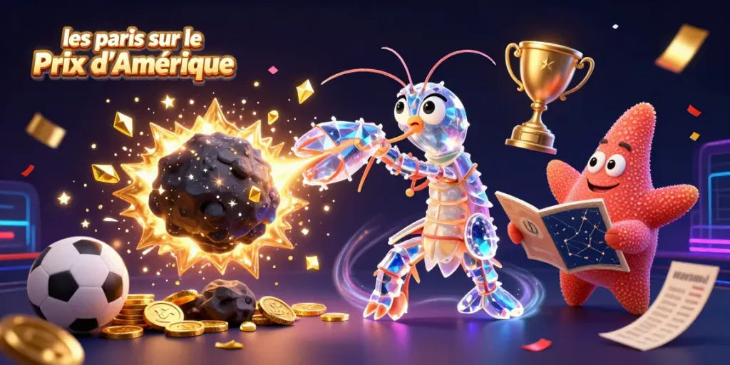 Experience excitement with les paris sur le Prix d'Amérique, featuring vibrant sports elements in a dynamic 3D scene.