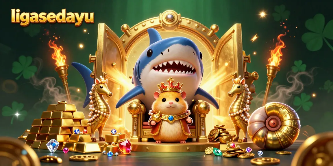 Experience thrilling gameplay with ligasedayu's golden treasures and royal hamster king in an epic casino scene.