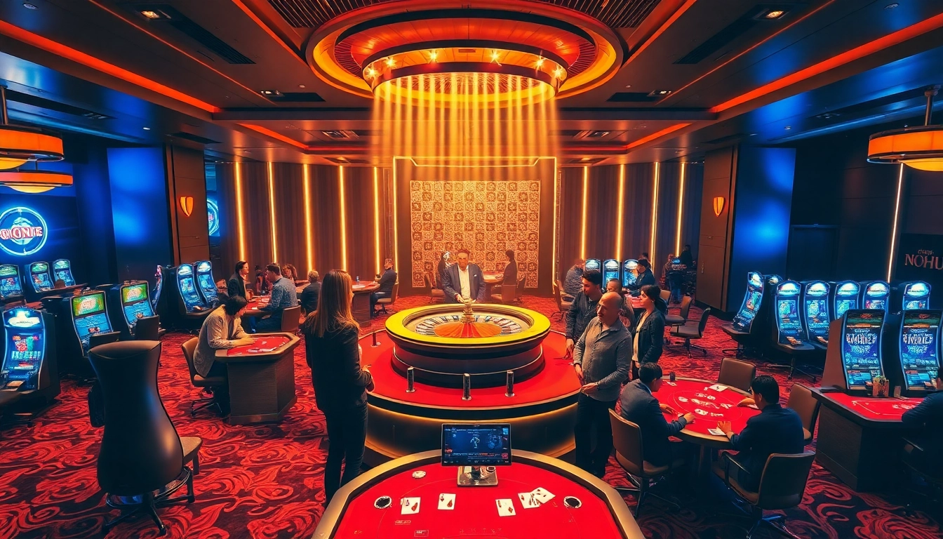 Experience the thrills of gambling at NOHU with stylish roulette and poker tables.