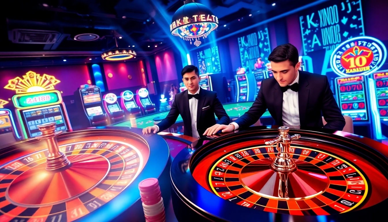 Players enjoying gaming excitement at xin88 online casino with poker and roulette action.