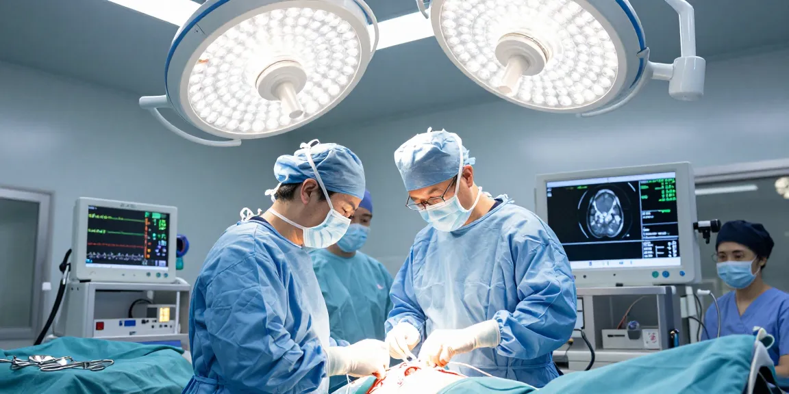 Beyin tümörü ameliyatı in a modern operating room, showcasing the surgical team, tools, and focused atmosphere