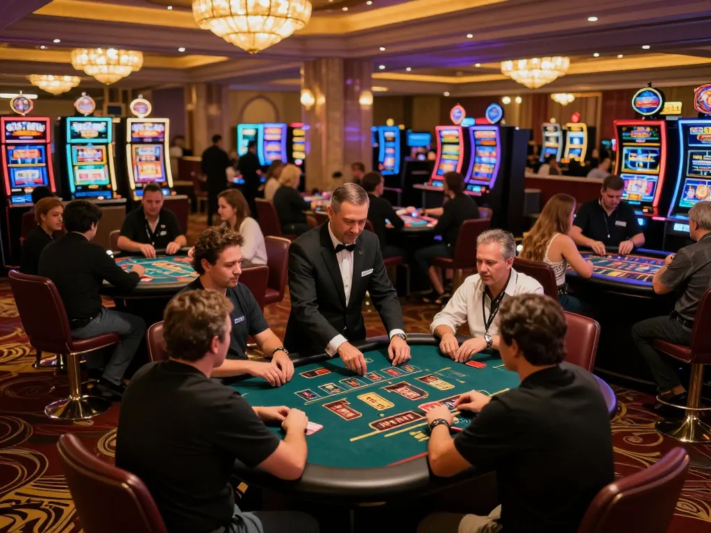 Players enjoying various games at 888top casino with vibrant atmosphere and professional dealers.