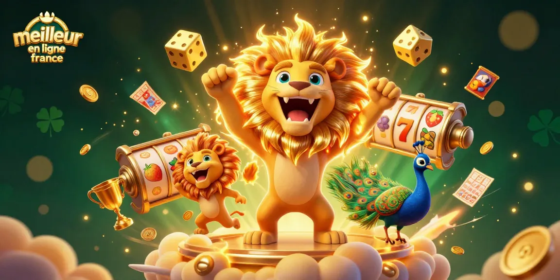 Jouez au meilleur casino en ligne France avec cette illustration dynamique de personnages et éléments de jeux.